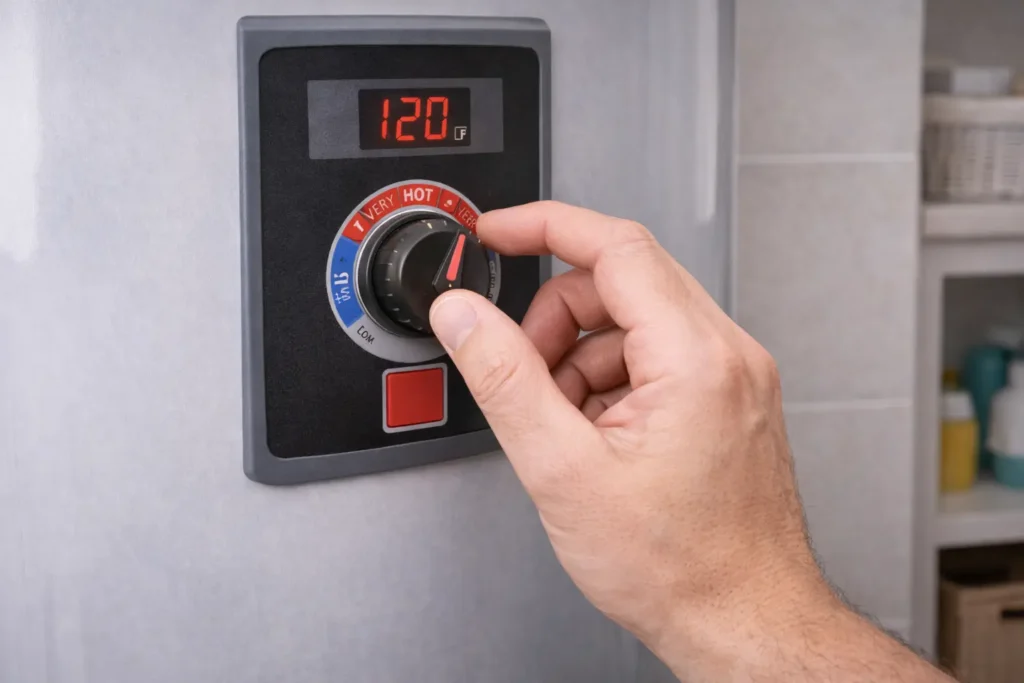 Checking thermostat settings on water heater