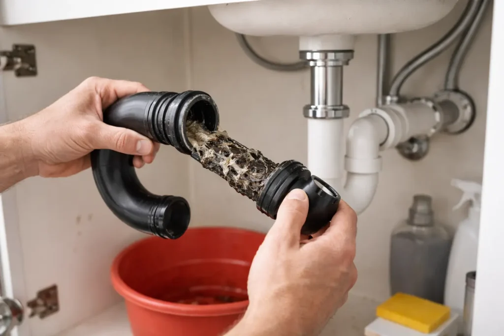 Cleaning P-trap to fix slow draining sink